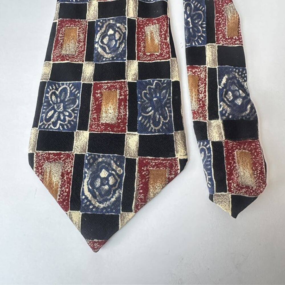 Fierte' s.r.l Necktie, 100% Silk Italy Red/Blue/Black Floral Geometric Business